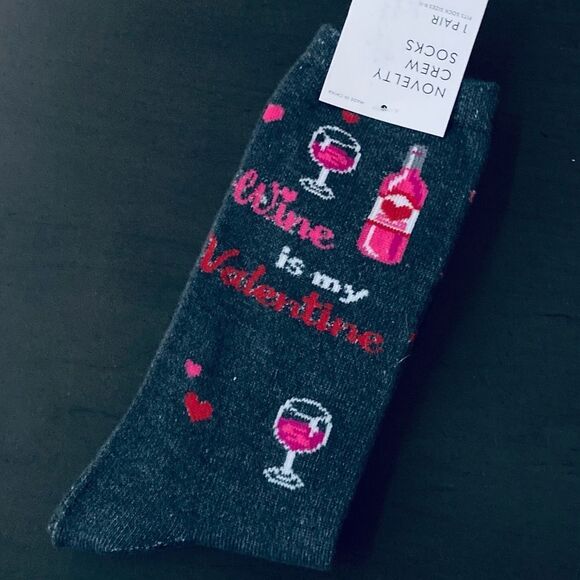 Wine is my Valentine Adult Valentines Fun Socks - Picture 2 of 3